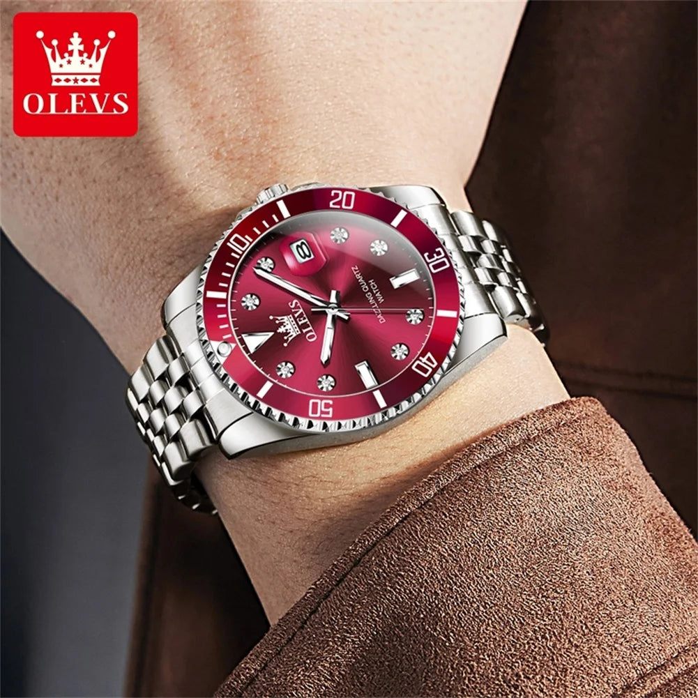 OLEVS Men's Watches Luxury Brand One-Way Timing Rotation Bezel Analog Original Quartz Watch for Men Submarine Series Wristwatch