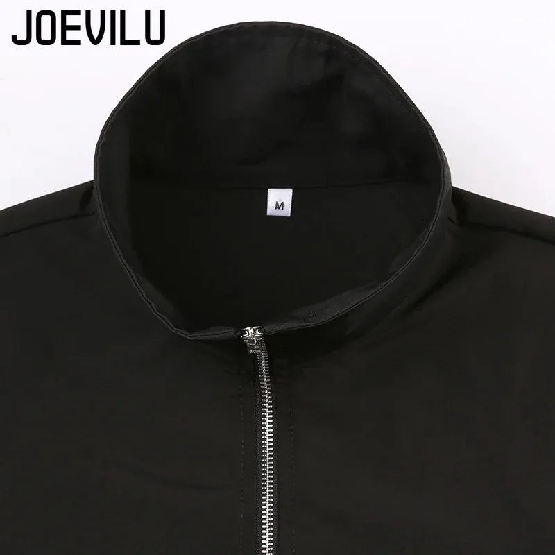 JOEVILU Women's Cyberpunk Goth Harajuku Crop Tops Long Sleeve Hollow Out Zipper T Shirt Y2K Grunge Streetwear Jacket for Dancing