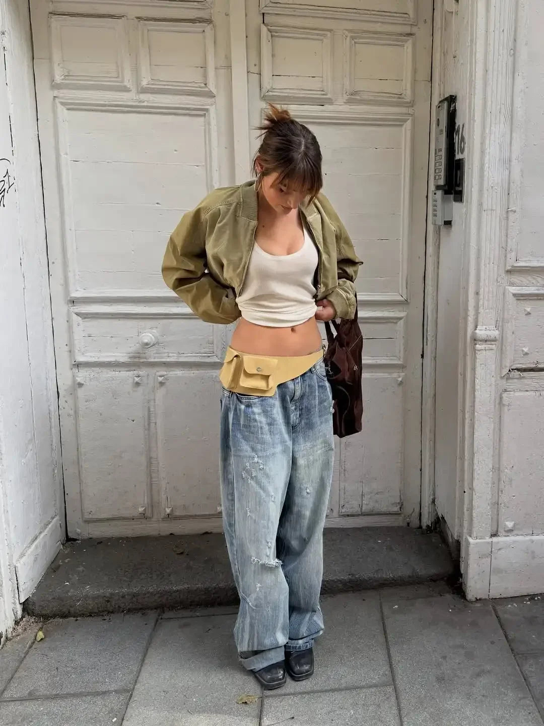 Cropped Bomber Short Jackets Women Solid Folded Hem Zipper Pockets Full Sleeves Coats Women Lady Casual Daily Street Outwear New