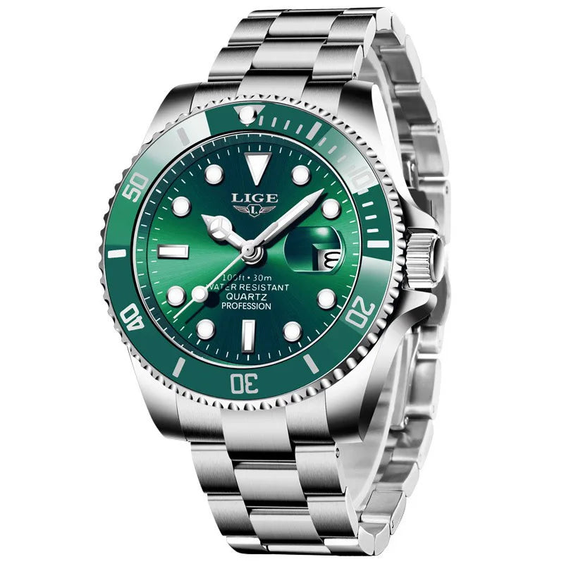 LIGE Top Original Men Quartz Watches Blue Waterproof Watch for Men Stainless Steel Quartz Men Luxury Watch Luminous Wristwatch