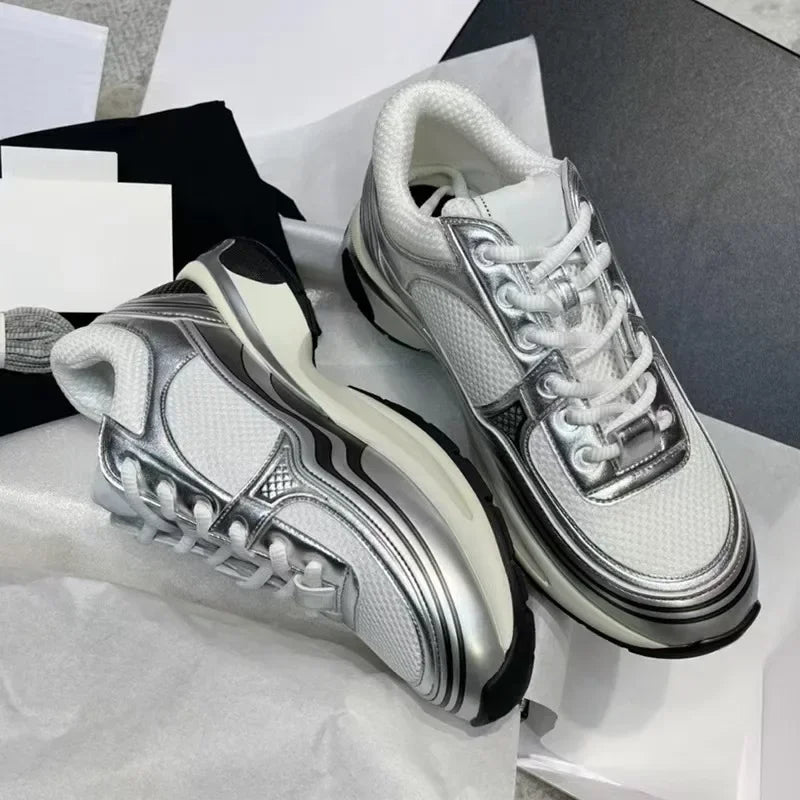 High quality unisex flat sports shoes, women's casual shoes, lace up styles, running shoes, luxurious patchwork casual shoes