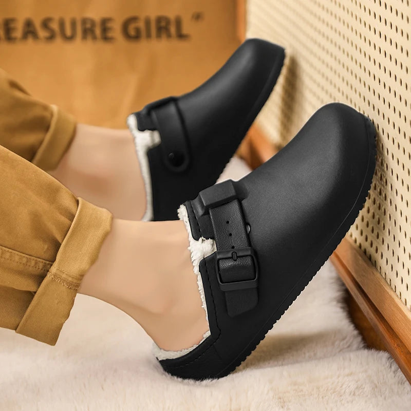 Winter Men Slippers Keep Warm Men Cotton Shoes with Fur Couple Home Slides Waterproof Flat Casual Shoes Indoor Outdoor Slippers