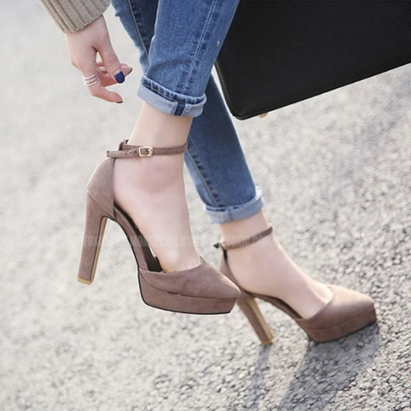 Black Platform Pumps for Women 14cm Spike Heels Ankle Strap Sexy Fashion High Heels Party Wedding Shoes Ladies