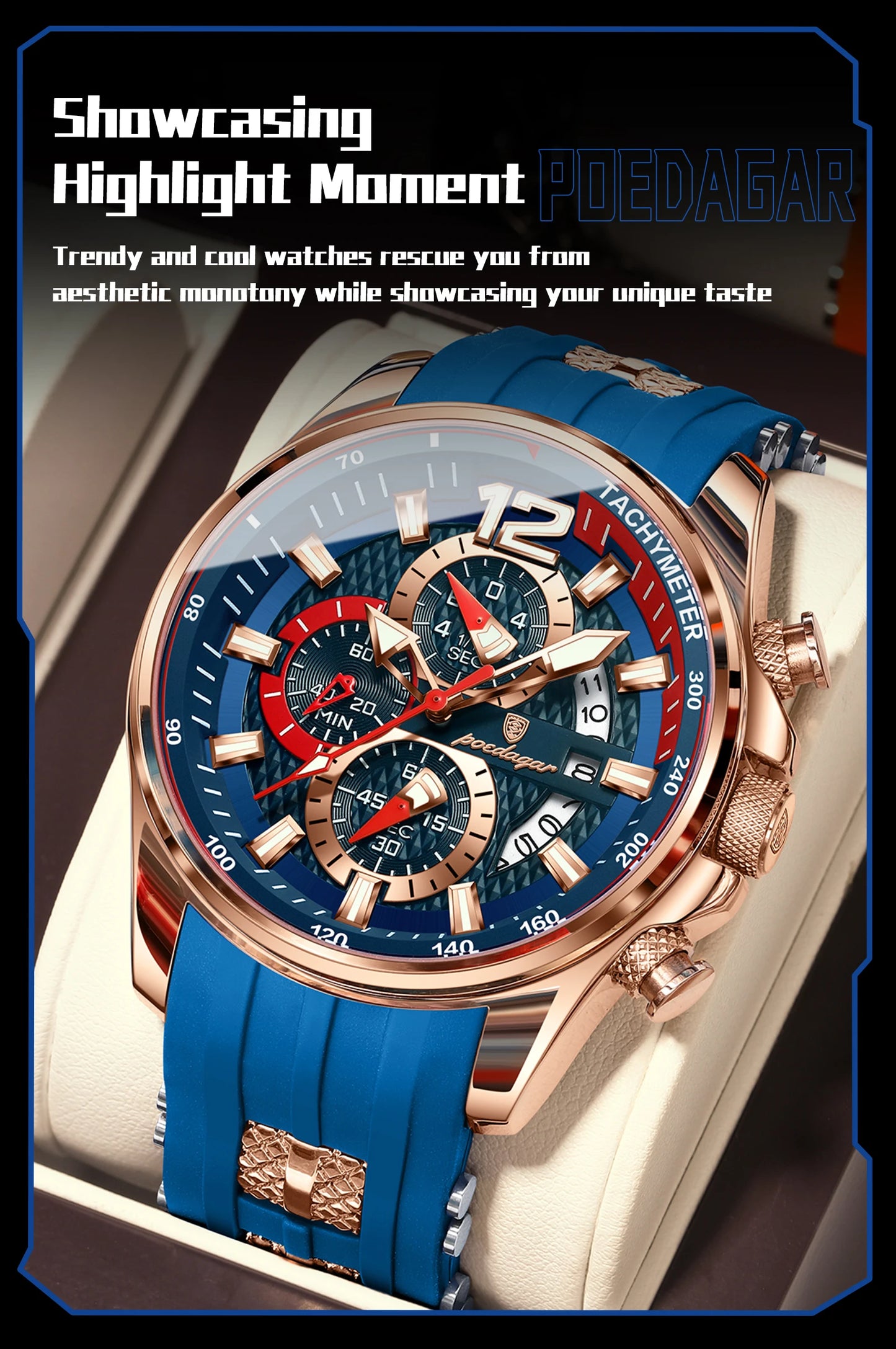 POEDAGAR Luxury Watch For Men Date Chronograph Luminous Waterproof Silicone Male Watch Fashion Sports Quartz Men's Watches Reloj