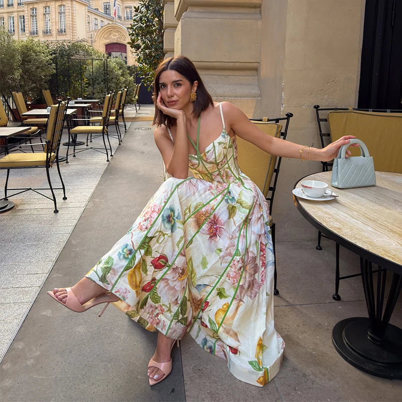 Fashion Women's Dress Halter Sleeveless Hollow Out Print Female Dresses 2026 Summer Vacation Holiday Beach Chic Sexy Lady Robe