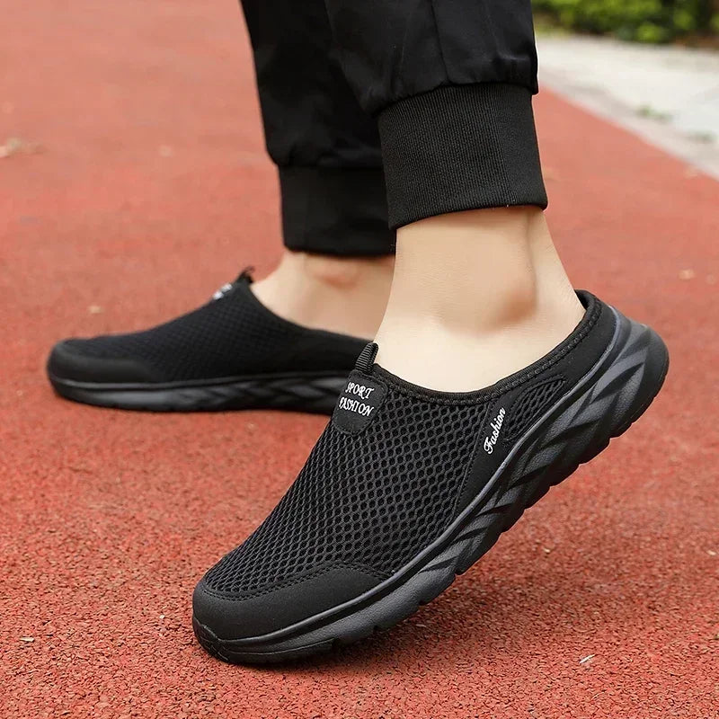 Half Slippers Outdoor High Quality Anti-slip Men Leisure Shoes Mesh Breathable Soft Comfortable Flat-bottomed Slippers