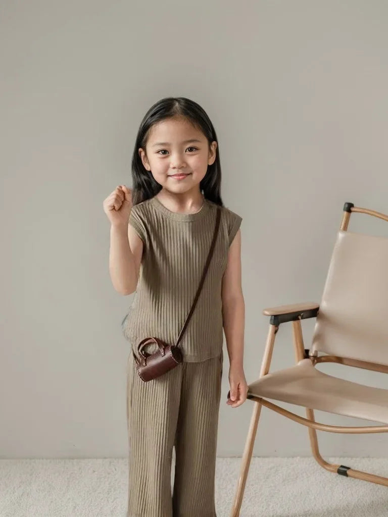 1pcs Summer Children's Clothing Sets Girls Kids Toddler Clothes Solid Color T-shirt Tank Top +Length Pants  Baby Girl Clothes