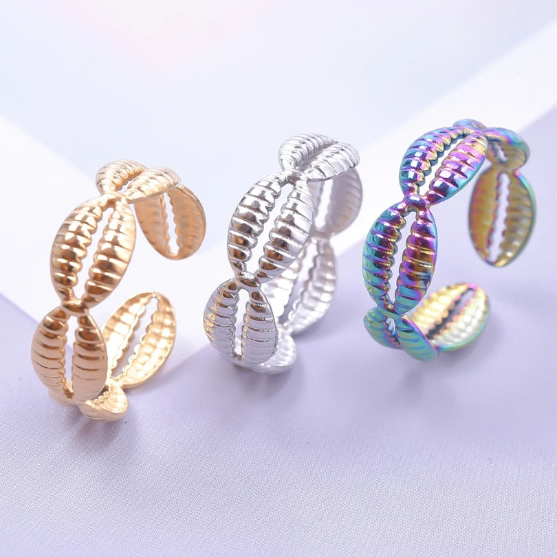 Fashion 5pcs/lot Marine Jewelry Sea Animals Conch Starfish Shell Rings Stainless Steel Rings Jellyfish Scallop Oceans Women Gift