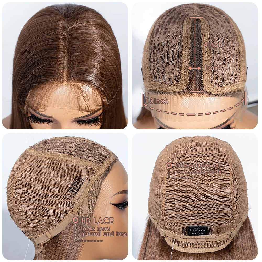 Synthetic Lace Front Wigs Warm Brown Black Color Hair  30" Long straight Wig For Women Lace Wig Heat Resistant Cosplay Wigs