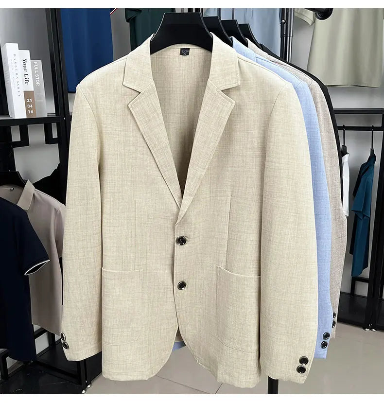 Mens Linen Blend Suit Jacket Lightweight Smart Casual Blazer Summer Sun Protection Outerwear Coat Wedding Prom Vacation Beach