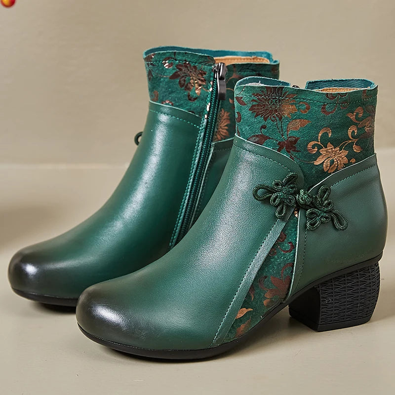 2025 Leather Ankle Boots Women High Heels Black Shoes for Women Handmade Genuine Leather Women Knight Boots Sale