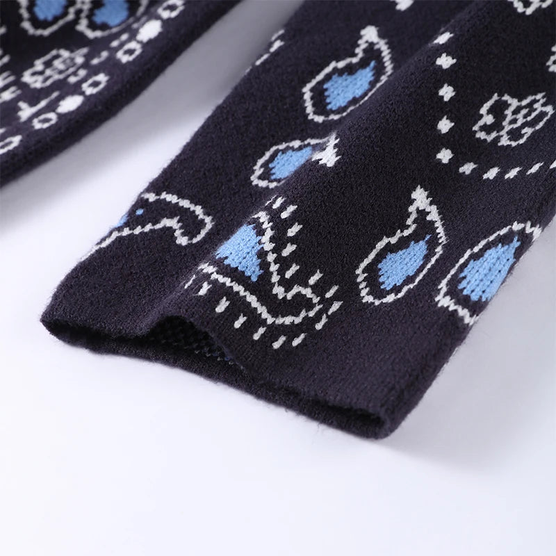 Elegant Print Tassel Cardigan Women Belt V-neck Long Sleeve Loose Knitted Sweaters Female 2025 Autumn Winter Chic Knitwears Lady