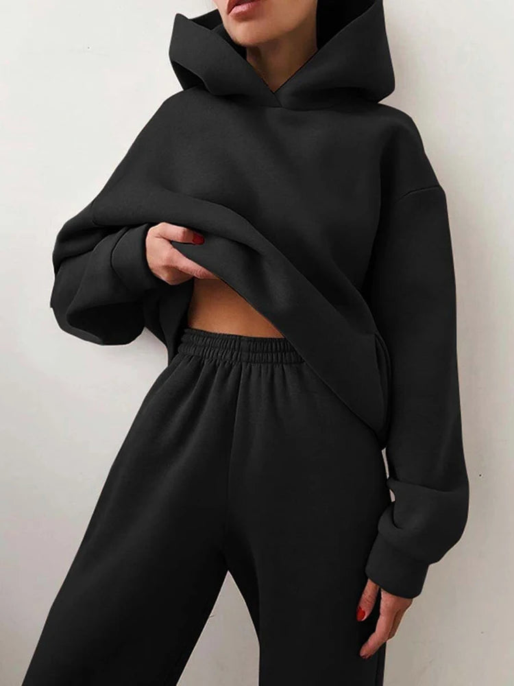 Women Two Piece Sets Tracksuit 2022 Autumn Casual Solid Long Sleeve Hoodie Sweatshirts Female Fashion Oversized Trouser Suits