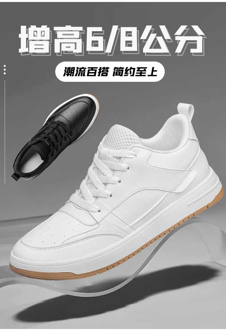 Men Genuine Leather Casual Shoes Men Sneakers Men Skateboard Shoes Comfortable Platform Male Footwear Height Increase Insole 6-8