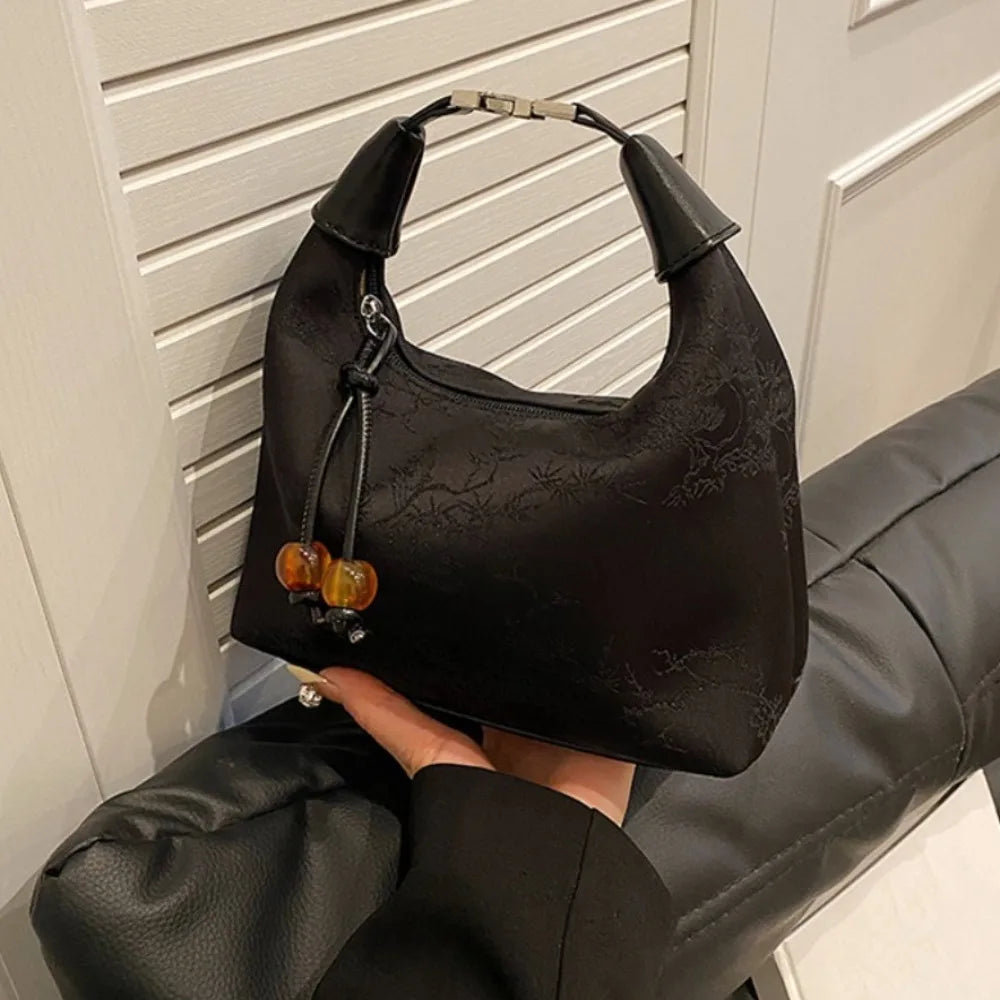 Fashion Embroidered Chinese Style Handbag Canvas Zipper Pea Purses Luxury Adjustable Cheongsam Bag Women