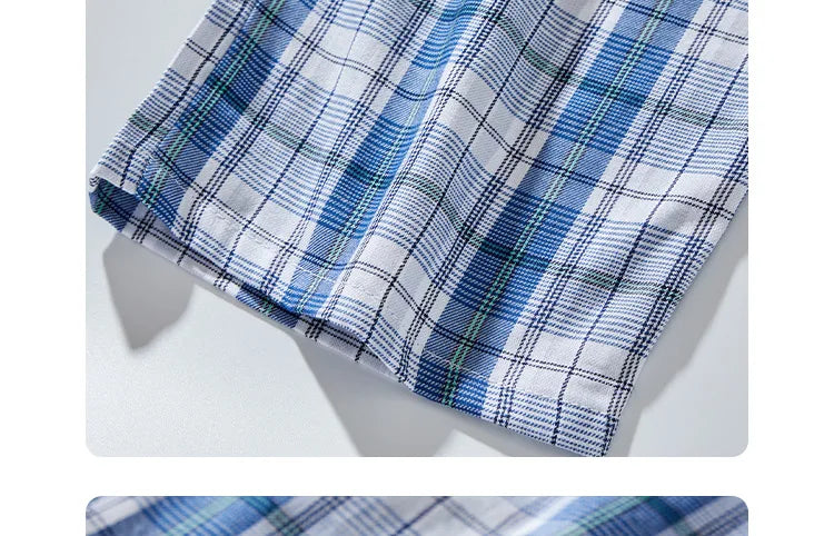 Spring Summer High Quality Pants Men 100% Cotton Sleep Bottoms Male Plus Size Night Trousers Men Casual Loose Plaid Home Pants
