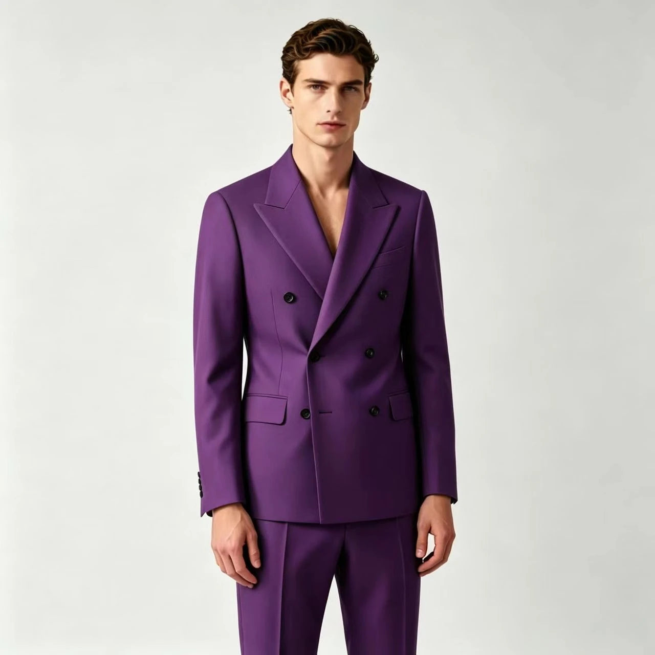 Men Double Breasted Suits For Wedding High Quality Slim Fit 2 Pieces Set Elegant Jackets Pants Blazers Fashion Classic Formal