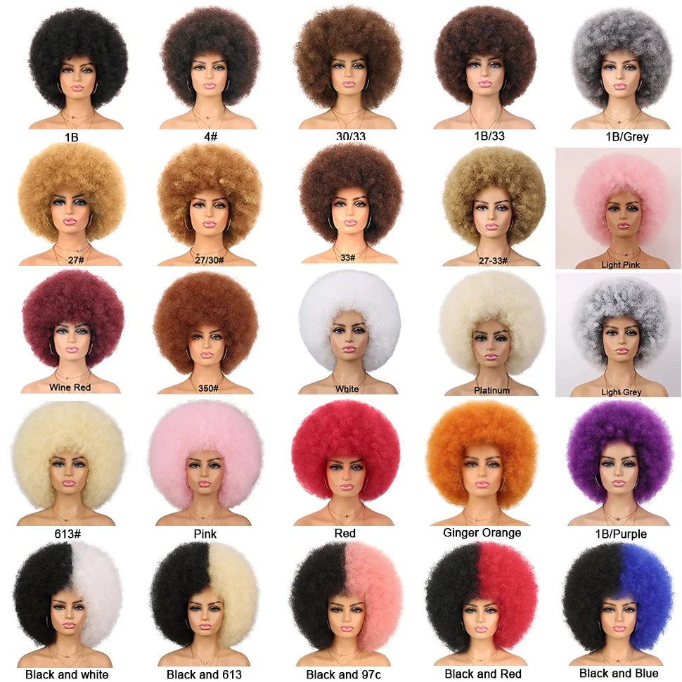 Synthetic 70s Afro Curly Wigs for Black Women Glueless Wear Soft Black Large Bouncy Natural Looking Full for Daily Party Use