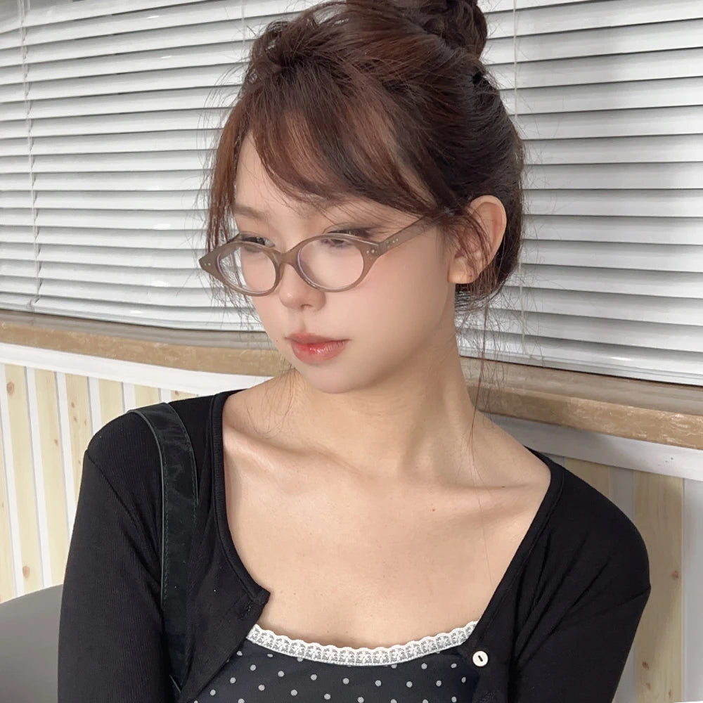 Y2K Retro Oval Frame Glasses Women Leopard Ins Sweet Cool Eyewear Trend Brand Reading Computer Anti Blue Light Eyeglasses BAZAARHUBO