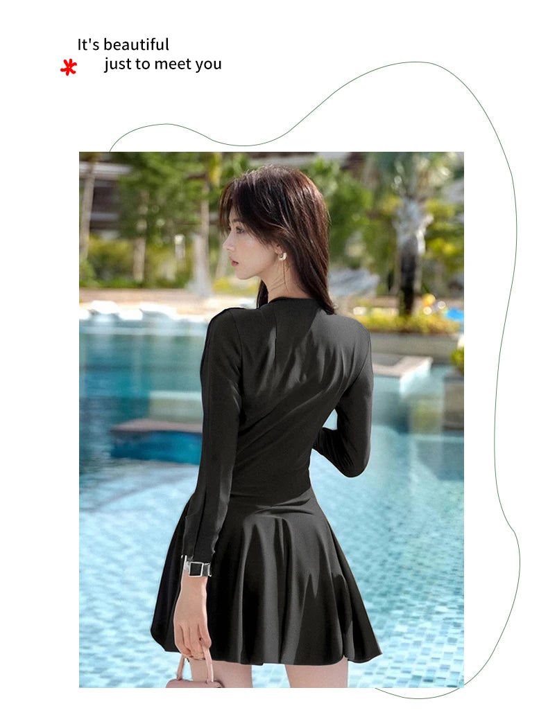 plus Size  Swimsuit Long Sve Holiday Swimwear for Women Casual Sle Milk Silk Fabric round Ne Fixed Chest Pad