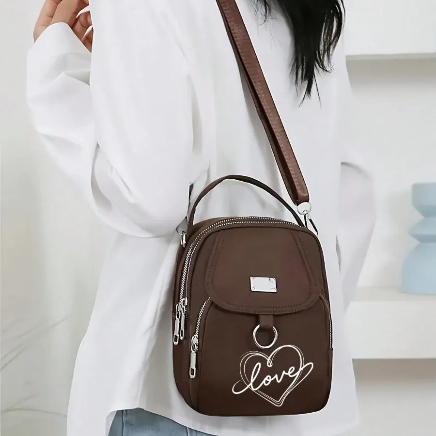 1pc Heart Love Print Shoulder Bag Women's Casual Mini Crossbody Bag Adjustable Good Capacity Small Handbag Girls Crossbody Bag