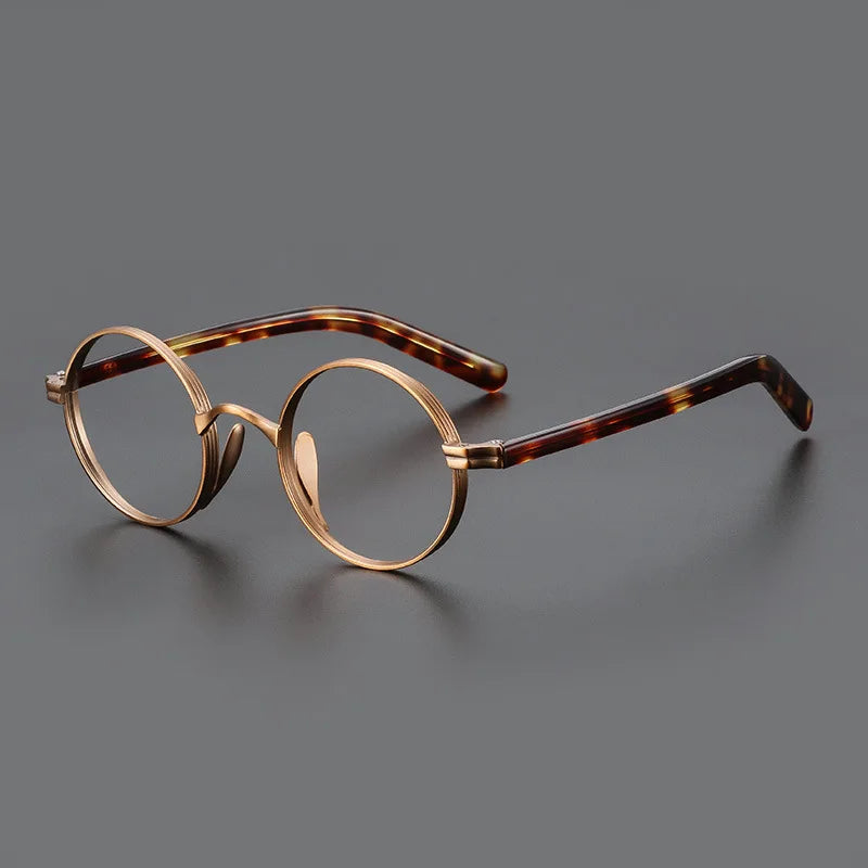 Vintage Wide Edge Alloy Glasses Frame for Men and Women High Quality Optical Acetate Leg Small Round Eyeglasses BAZAARHUBO