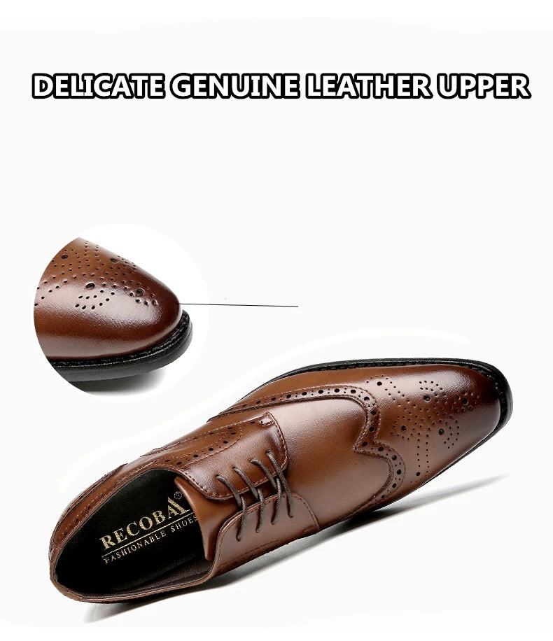 High Quality Genuine Leather Brogue Men Elevator Shoes 6CM Height Increase Oxford Men Formal Dress Shoes Business Office Wedding