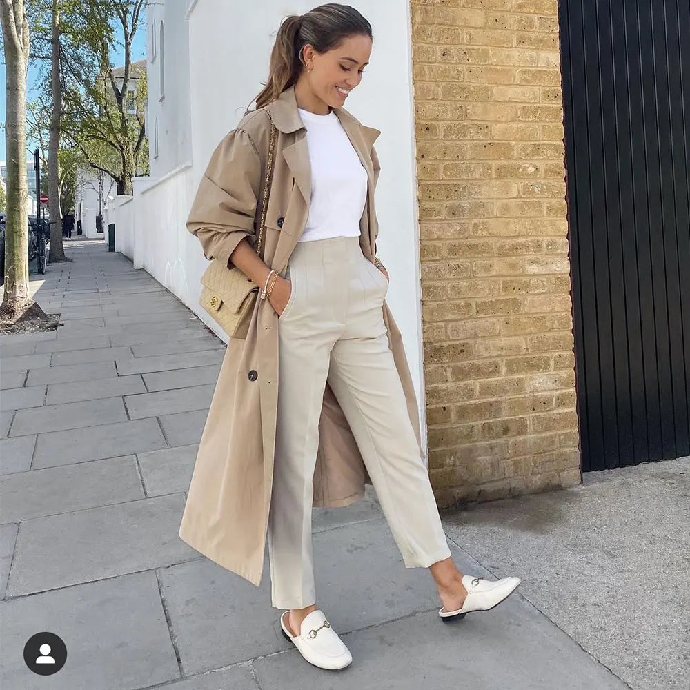 Duoperi Women High Waist Solid Trousers Chic Office Workwear Long Pants