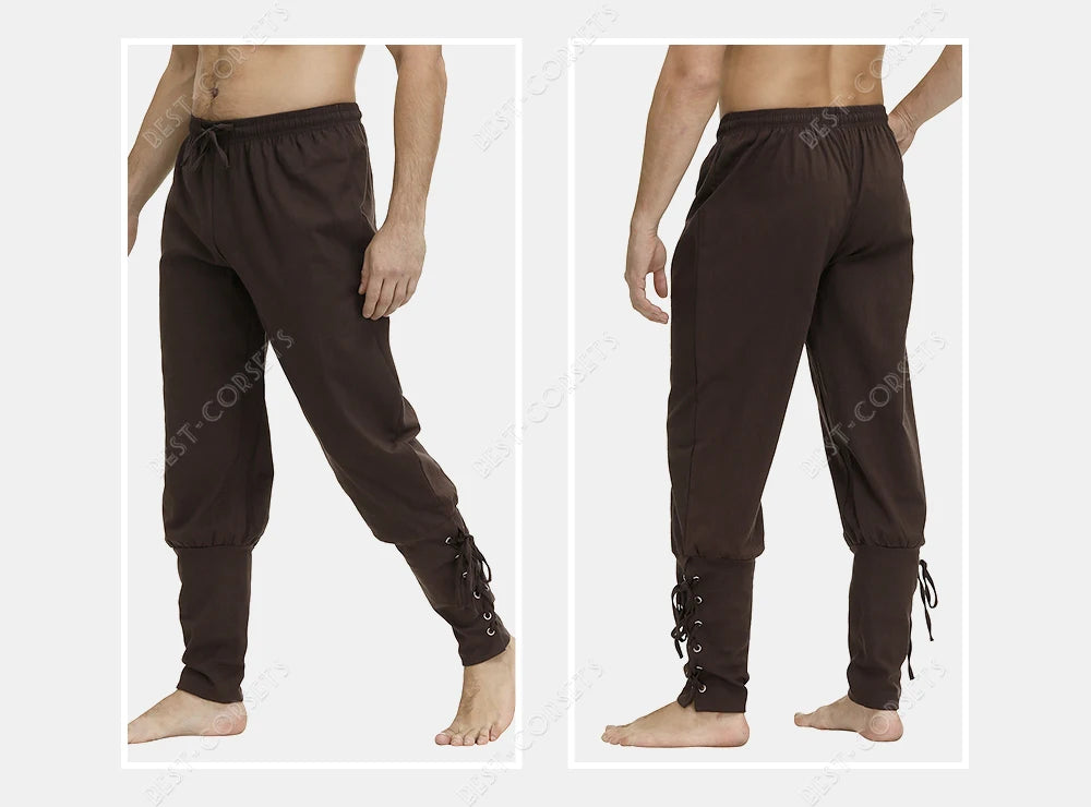 Medieval Pants for Men Costume Cosplay Renaissance Bandage Pants Gothic Trousers Plus Size Pirate Pants Brown Black