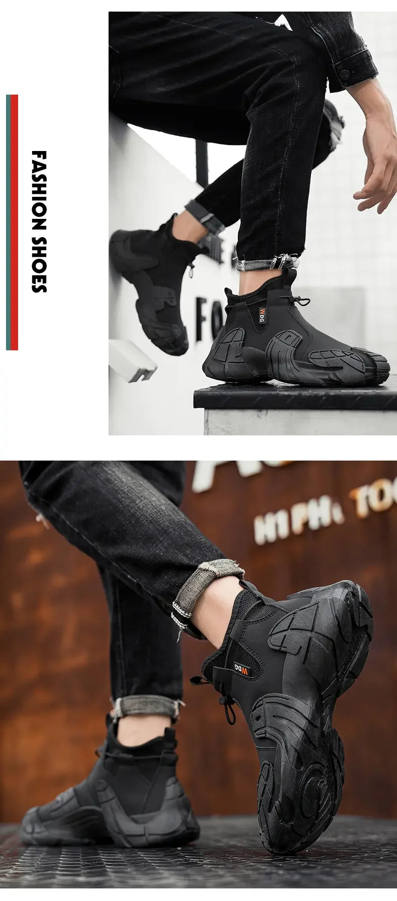 Men's Outdoor Short Boot Thick Soled High Top Casual Shoes Fashionable Trendy Shoes Male Sports Shoe Autumn Bare Boots 2024 New