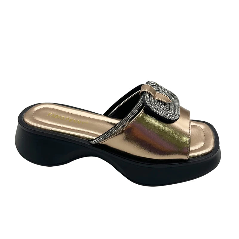 FABIO PENNY2026 new solid-color exquisite water diamond design thick-soled women's fashionable slippers and party sandals