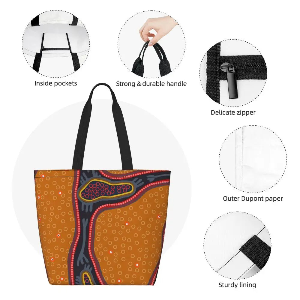 African Ankara Prints Grocery Shopping Tote Bags Women Geometric Ethnic Art Canvas Shoulder Shopper Bags Big Capacity Handbag