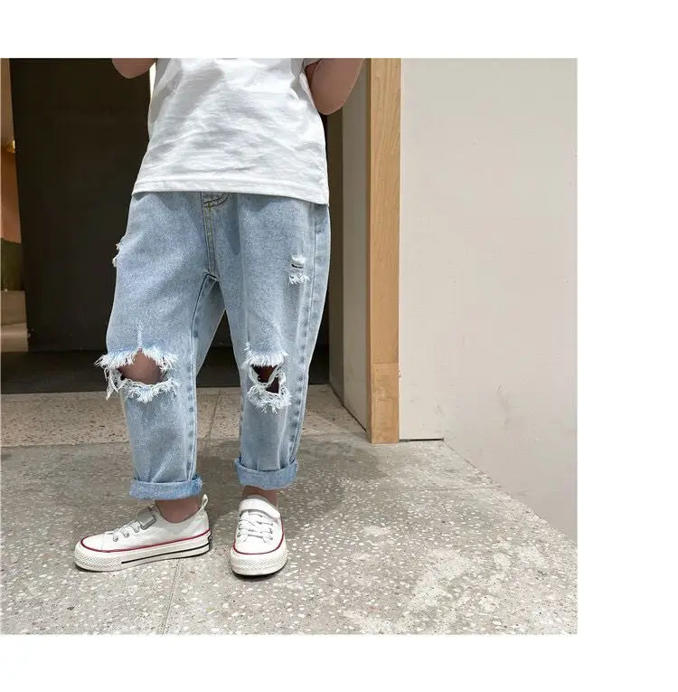 Kids Boys Pants Summer Ripped Jeans New Fashion Children's Baby Loose Casual Jeans Pants Boy and Girl Trousers