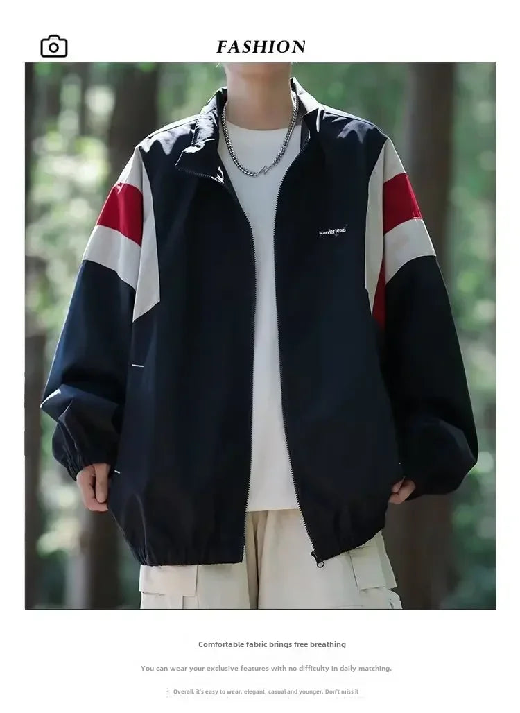 Hot Japanese Style Color Block Blazer Jacket Unisex Track Jackets Coat Men Women Long Sleeve Sports Tops Activewear Clothing