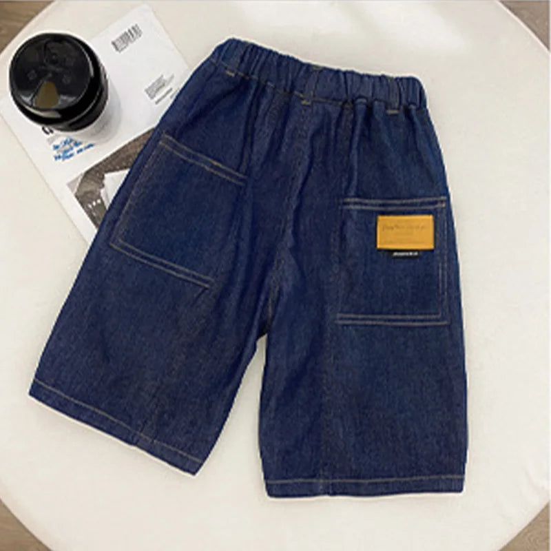 New Boys Summer Fashion Denim Shorts Kids Casual Loose Thin Knee-Length Trousers for 3-12 Years Teenager Outdoor Jeans Pants