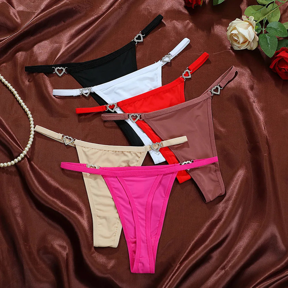 New Women Sexy Thongs Fashion Low Rise Ladies G-string Heart Decoration Sexy Intimate Lingerie T-Back New Cotton Crotch Panties