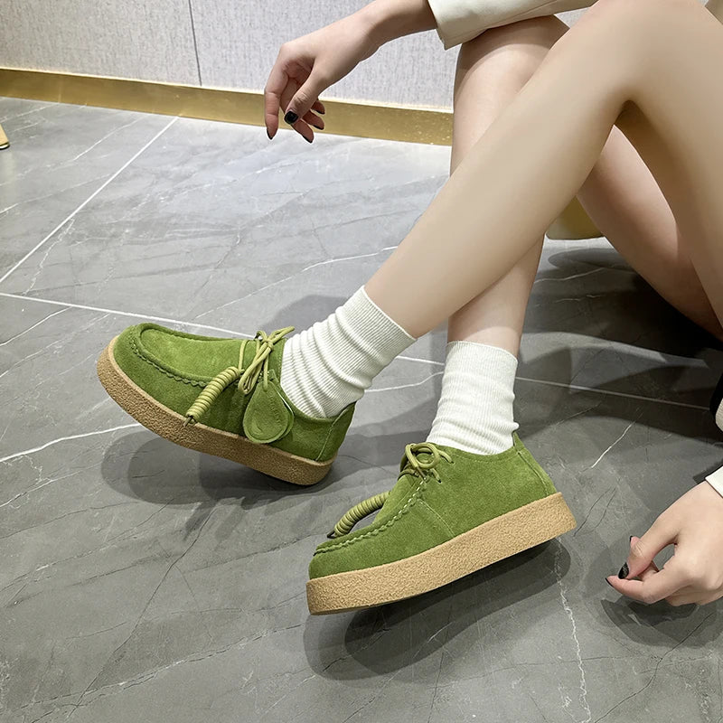 AIYUQI Genuine Leather Women's Shoes 2025 New Flat Non-slip  Derby Female Shoes Large size Lace-up Loafers For Women