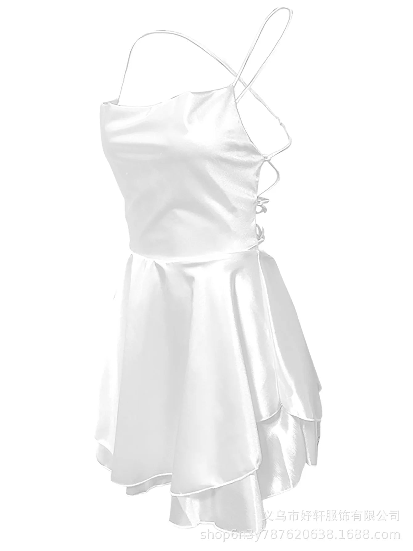 Sexy Dress Mini vestidos Elegant Bodycon Spaghetti Strap solid Color Leace-up Fashion Simple Style Banquet Backless Ruffles Slim