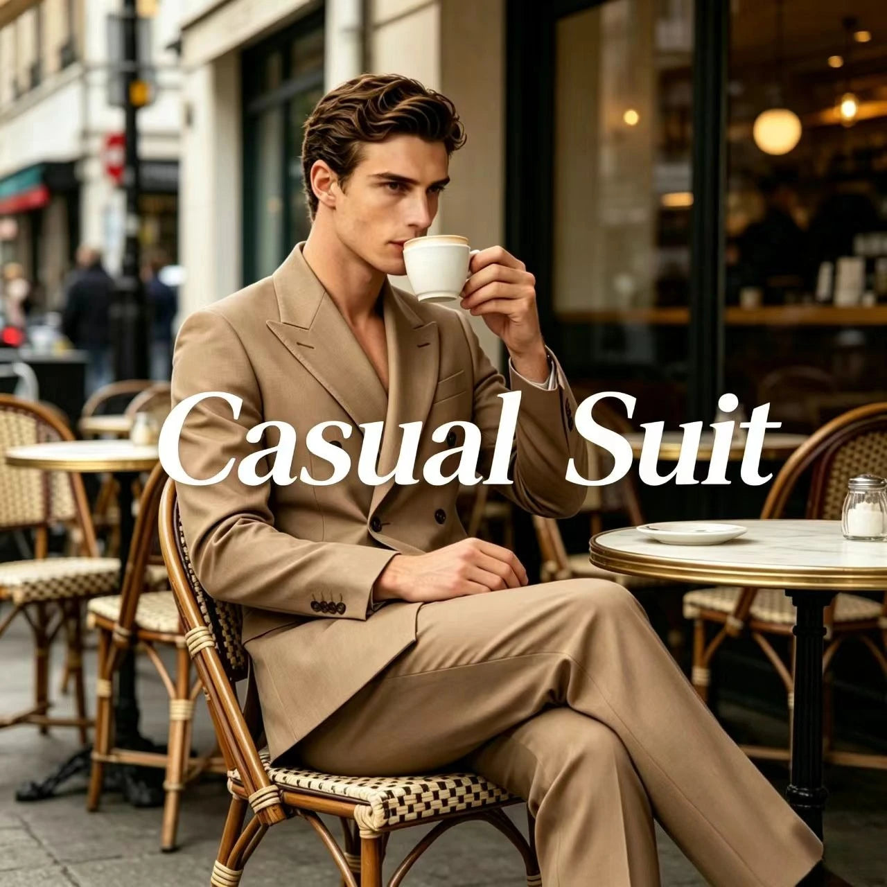 Men Double Breasted Suits For Wedding High Quality Slim Fit 2 Pieces Set Elegant Jackets Pants Blazers Fashion Classic Formal