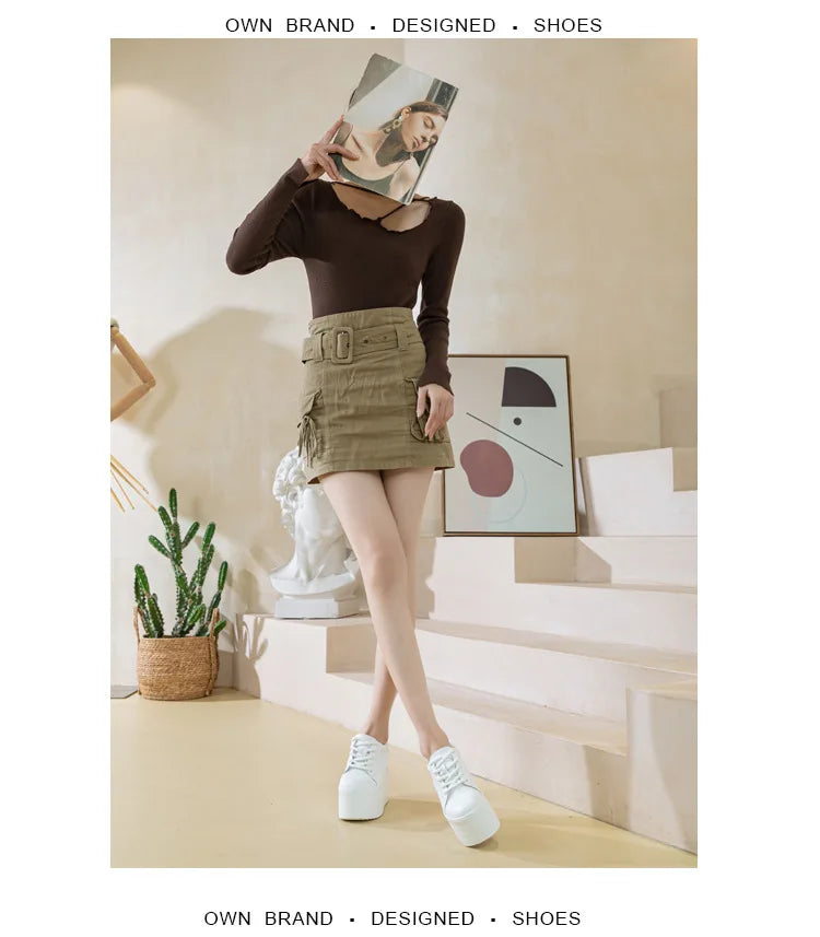 Fujin 12cm Genuine Leather Synthetic Women Autumn Spring Platform Wedge Women Fashion Sneakers Chunky Shoes Vulcanize Skateboard