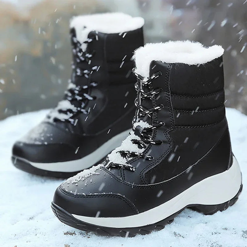 Women Platform Boots Winter Walking Shoes for Woman Plush Keep Warm Thigh High Boots Outdoor Winter Snow Black Ankle Boots 2025