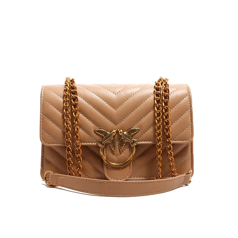 Women Embroidered Small Square Bag Chain Swallow Bag High End Versatile Shoulder Crossbody Bag Fashion Daily Ladies Handbag