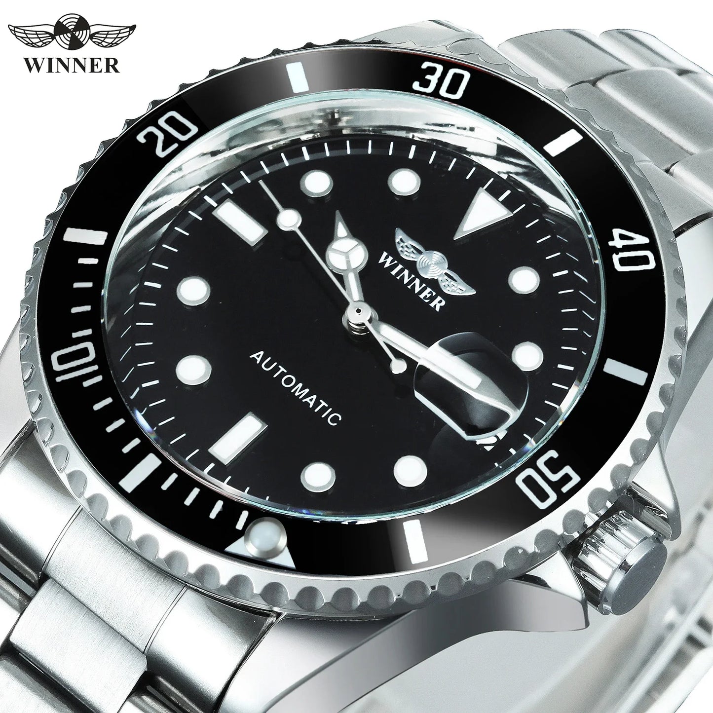 Classic Mechanical Watches Luxury Brand Business Automatic Watch for Men Rotatable Bezel Luminous Dial Steel Strap Clock