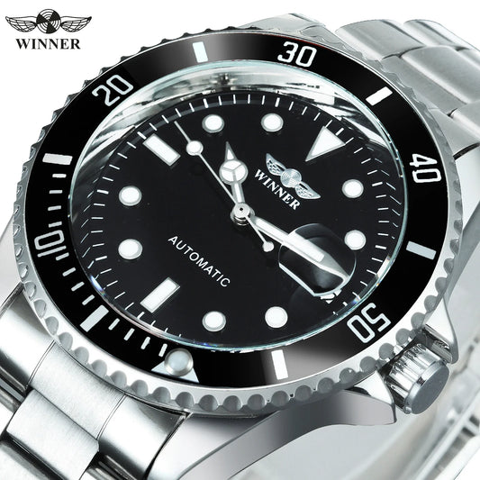 Classic Mechanical Watches Luxury Brand Business Automatic Watch for Men Rotatable Bezel Luminous Dial Steel Strap Clock