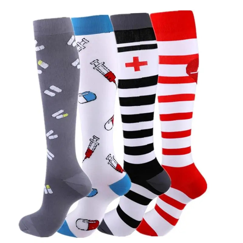 4 Pairs Compression Socks 20-30mmhg High Stockings Men Women Sports Socks For Marathon Cycling Varicose Veins Pregnancy Nursing