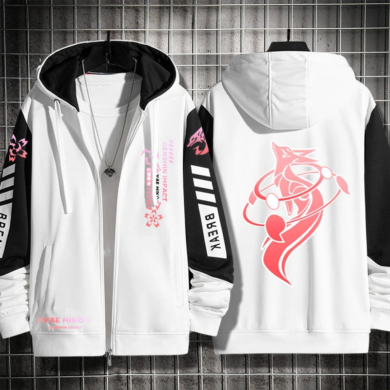 Anime Genshin Impact Yae Miko Cosplay Costumes Unisex 3D Hoodie Sweatshirt Zipper Hooded Jacket Outerwear