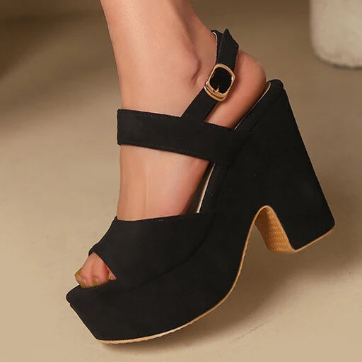 EAGSITY Platform peep toe suqare heel slip on pumps ankle strap sandals for women ladies high heel shoes party dacning
