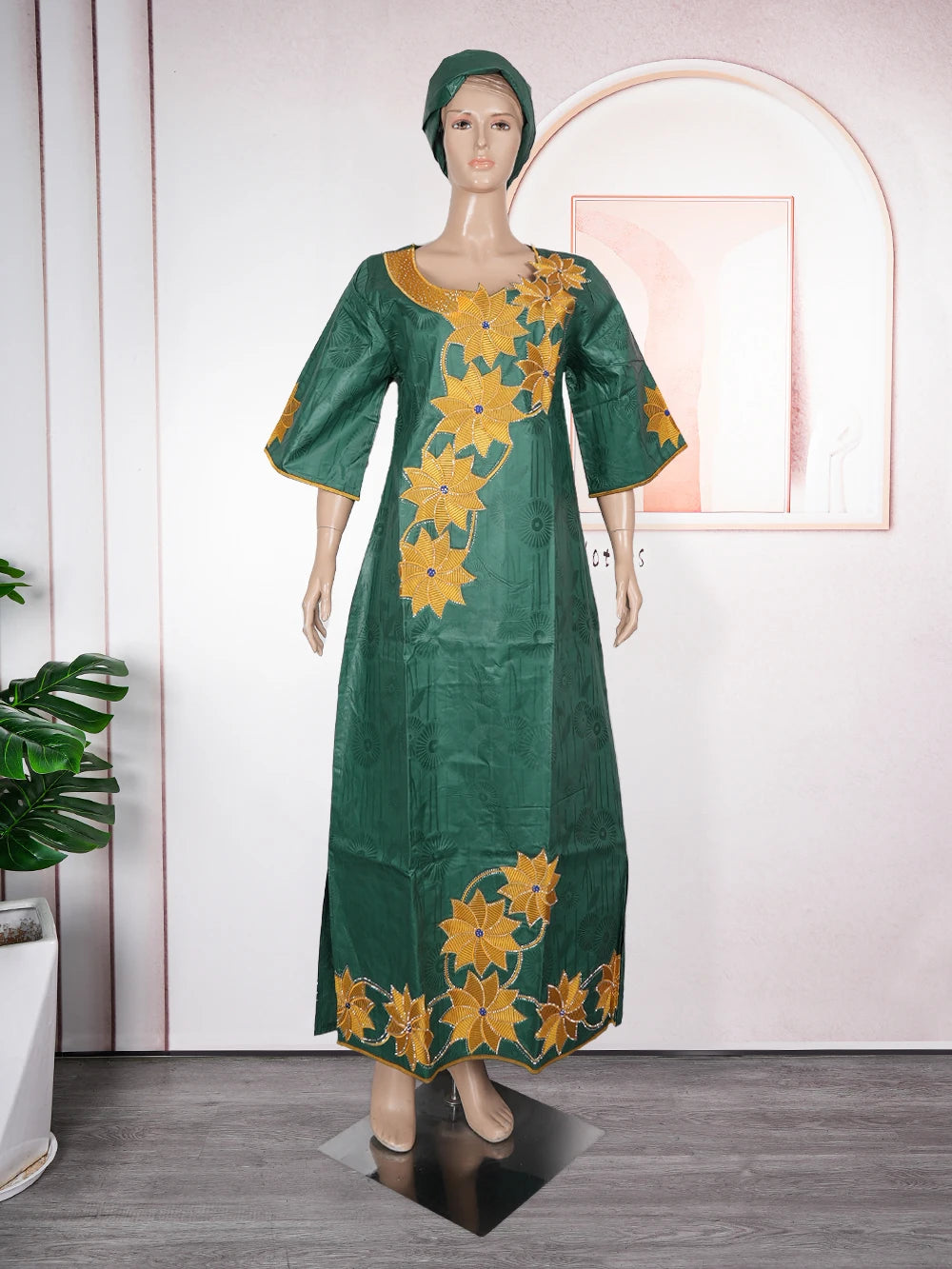 H&D New Style African Clothes For Women Traditional Embroidery Dresses Blue Bazin Women High Quality Party Wedding Occasion
