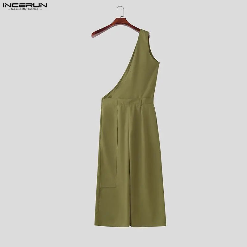 INCERUN Men's Jumpsuits Pants Solid Color Loose Sleeveless Irregular Rompers For Man Streetwear 2026 Fashion Casual Man Overalls