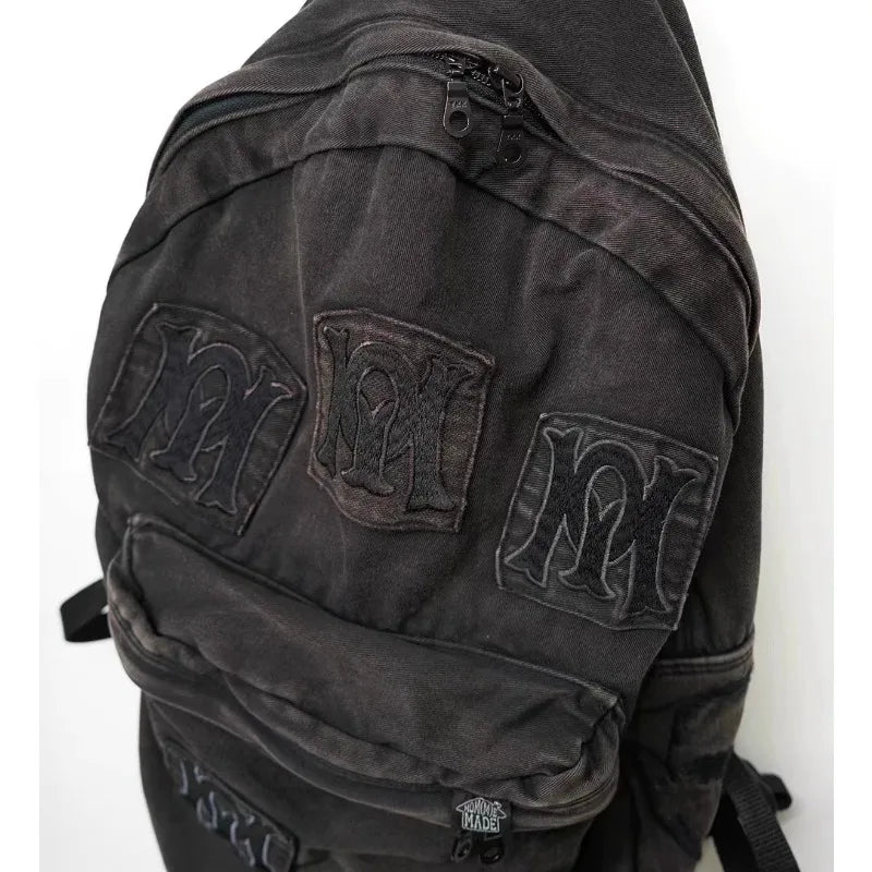 Y2k Embroidery Backpacks Women Washed Vintage Gothic Schoolbags MEN Design Mochila Casual School Backpack for College Students